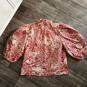 NWT Avara Pinch Maren Paisley Floral Print Ruffle Balloon Sleeve Peasant Top